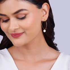 Golden Cape of Pearl Hoop Earrings