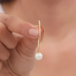 Golden Cape of Pearl Hoop Earrings