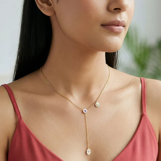 Golden Chunky Lariat Necklace
