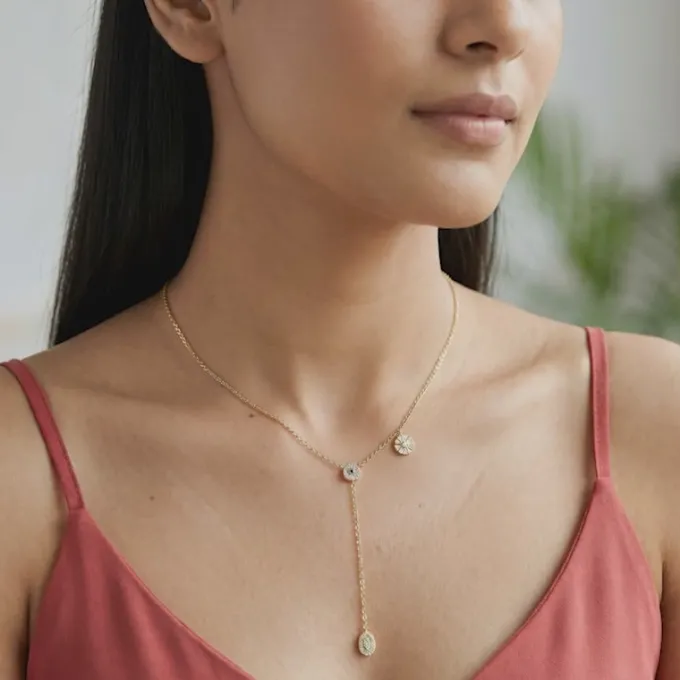 Golden Chunky Lariat Necklace