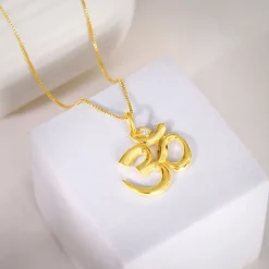 Golden Classic Om Pendant With Box Chain For Him