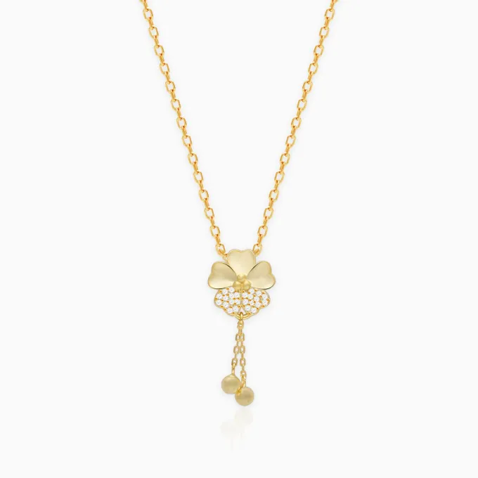 Golden Clover Dangle Pendant with Link Chain