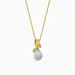 Golden Constance Flora Pearl Pendant with Link Chain