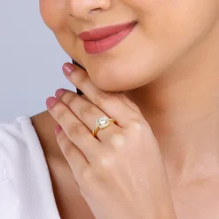 Golden Convex Zircon Ring