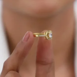 Golden Convex Zircon Ring