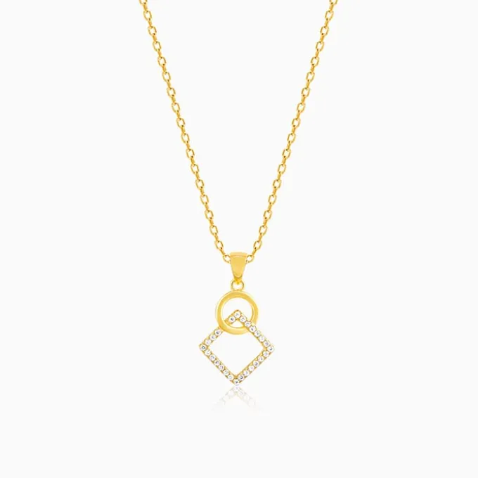 Golden Cubic Circle Pendant with Link Chain