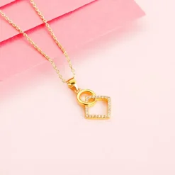 Golden Cubic Circle Pendant with Link Chain