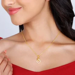 Golden Cubic Circle Pendant with Link Chain