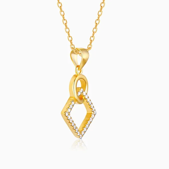 Golden Cubic Circle Pendant with Link Chain