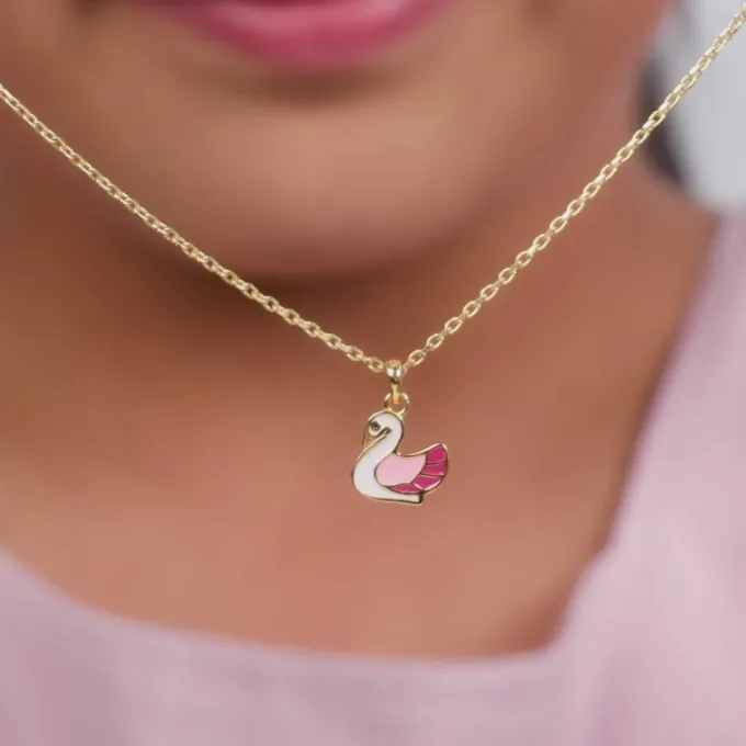 Golden Dainty Swan Kids Pendant with Link Chain