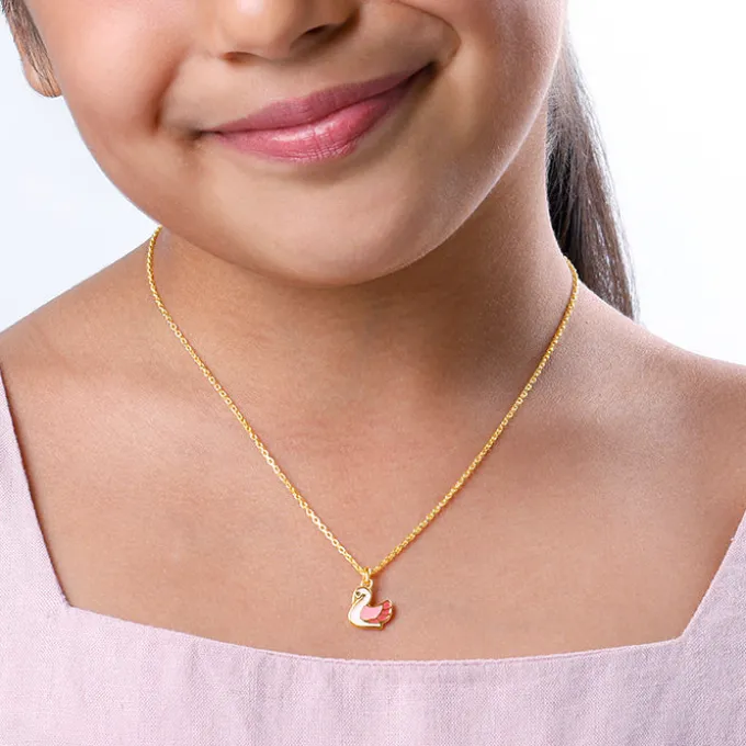 Golden Dainty Swan Kids Pendant with Link Chain