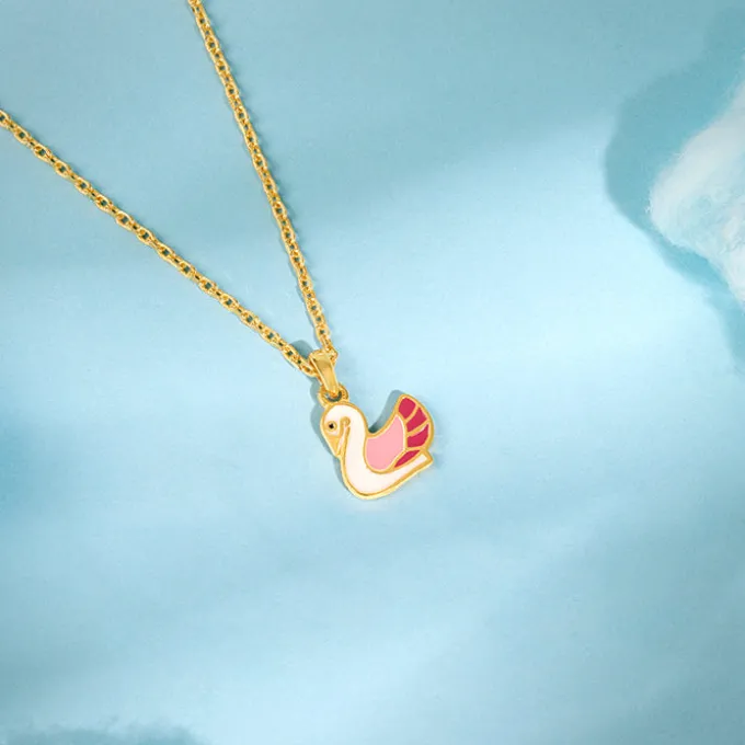 Golden Dainty Swan Kids Pendant with Link Chain