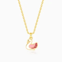 Golden Dainty Swan Kids Pendant with Link Chain