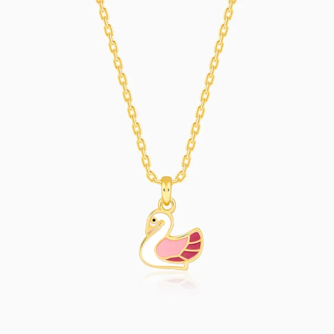 Golden Dainty Swan Kids Pendant with Link Chain