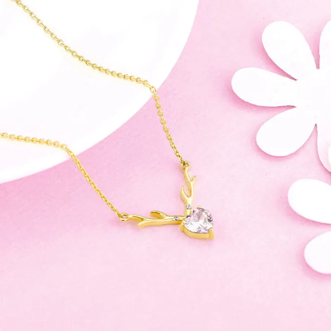 Golden Deer Heart Necklace