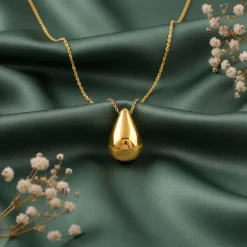 Golden Dome Drop Pendant With Link Chain