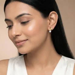 Golden Downey Pearl Earrings