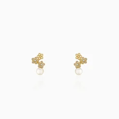 Golden Downey Pearl Earrings
