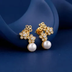 Golden Downey Pearl Earrings