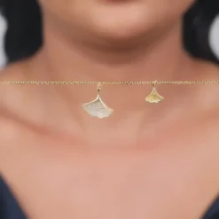 Golden Dual Gingko Leaf Necklace