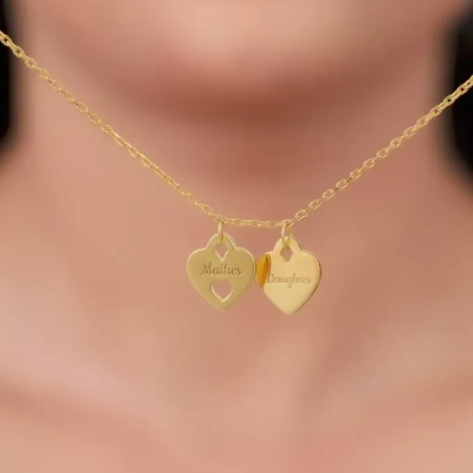 Golden Dual Heart Name Personalised Necklace