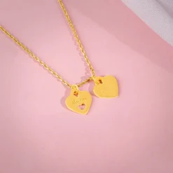 Golden Dual Heart Name Personalised Necklace
