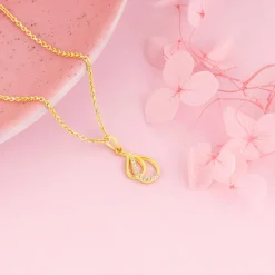 Golden Dual Pear Pendant with Link Chain