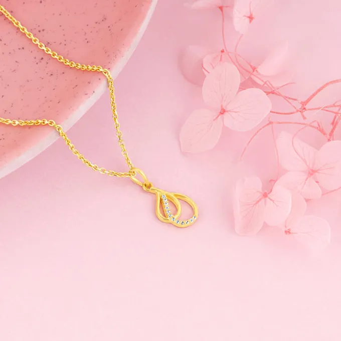 Golden Dual Pear Pendant with Link Chain