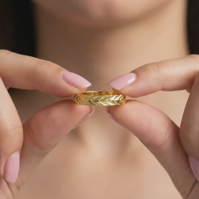 Golden Engraved Wheat Ring (Size 12)