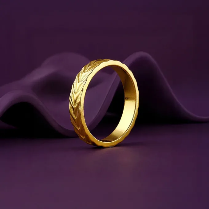 Golden Engraved Wheat Ring (Size 12)
