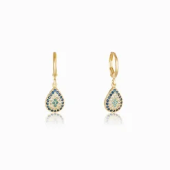 Golden Evil Eye Pear Earrings