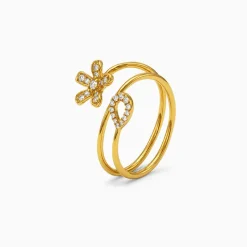 Golden Floral Pulse Ring (Size 13)