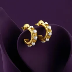 Golden Florence Pearl J Hoop Earrings