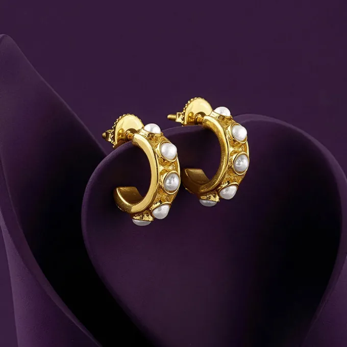 Golden Florence Pearl J Hoop Earrings