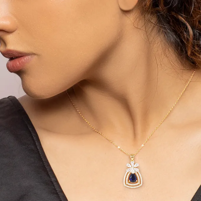 Golden Forever In Blue Pendant With Link Chain