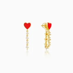 Golden Heart Chain Dangling Earrings