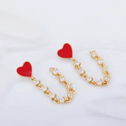 Golden Heart Chain Dangling Earrings