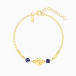 Golden Hindi Initial Evil Eye Bracelet