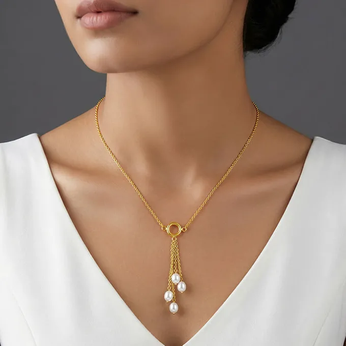 Golden Lariat Pearl Necklace
