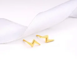 Golden Lightning Bolt Stud Earrings