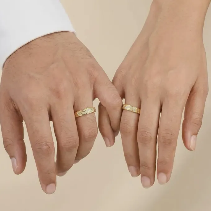 Golden Love in Wave Couple Rings