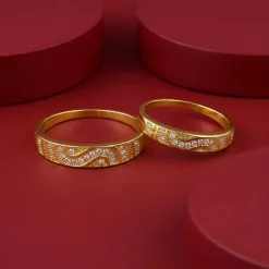 Golden Love in Wave Couple Rings