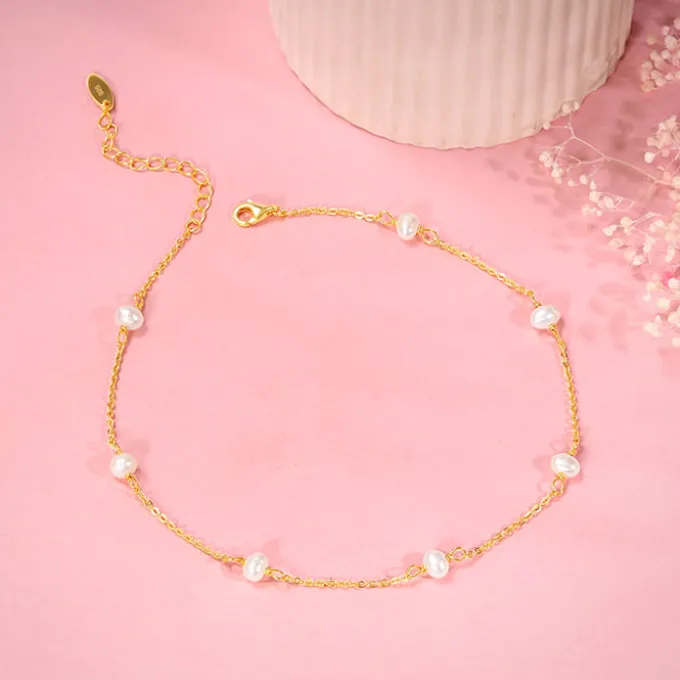Golden Minimal Pearl Anklet