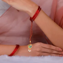Golden Morbandhan Bhaiya Bhabhi Rakhi Combo (Set of 3)
