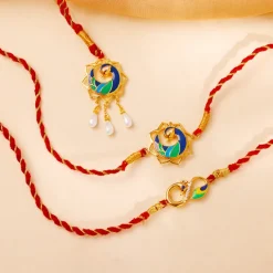 Golden Morbandhan Bhaiya Bhabhi Rakhi Combo (Set of 3)