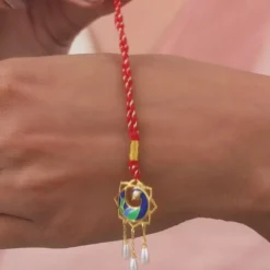 Golden Morbandhan Bhaiya Bhabhi Rakhi Combo (Set of 3)