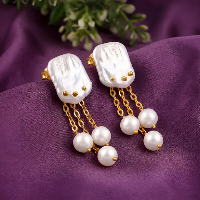 Golden Myrna Pearl Earrings