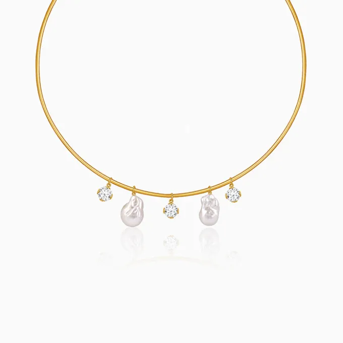 Golden Norma Baroque Pearl Cuff Necklace
