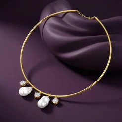 Golden Norma Baroque Pearl Cuff Necklace