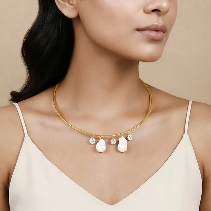 Golden Norma Baroque Pearl Cuff Necklace